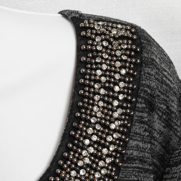 Women's Plus Size Knit Top Black Gray Beaded Neck La Vanya Sz 2X Sweater Soft - Picture 4 of 9